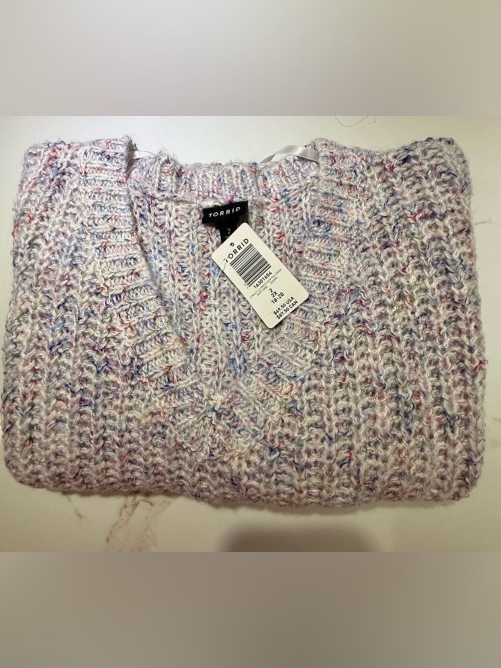 🥳TORRID Bulky Knit V-Neck Sweater, Multicolors, Size 2X - Picture 2 of 8